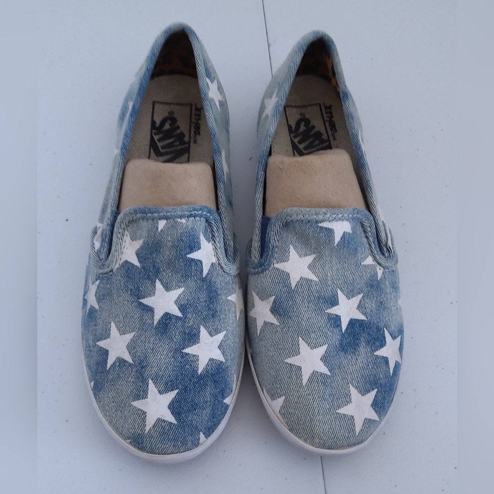 Vans slip-on Lo-pro washed denim blue stars size 6.5